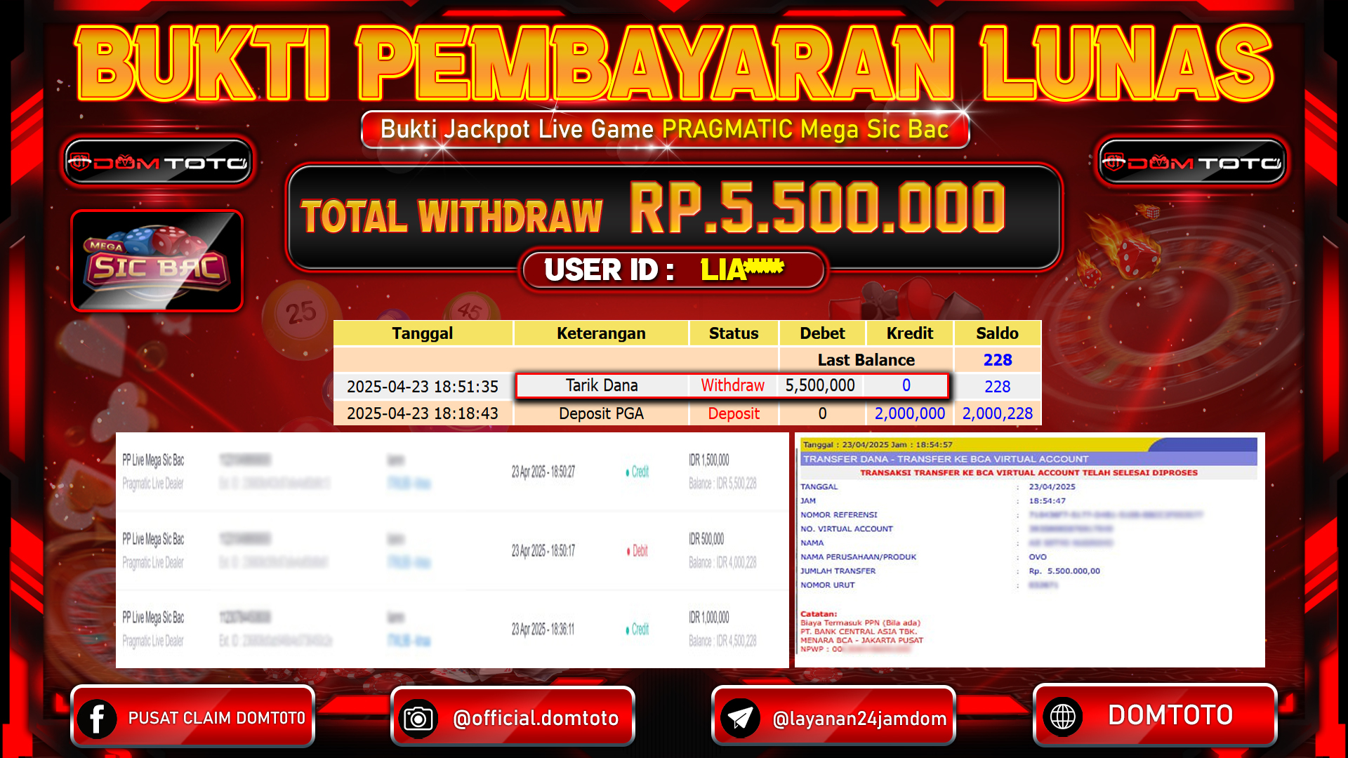 JACKPOT LIVE GAME MEGA SIC BO 23 APRIL 2025